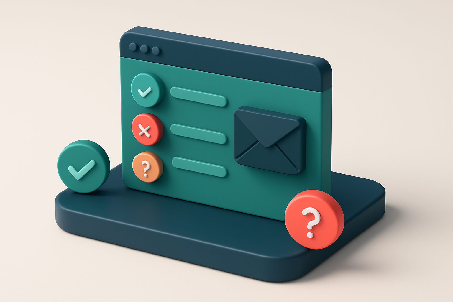 In-body 1: an isometric setup of a verification tool dashboard displaying various email status indicators (valid, invalid, catch-all).