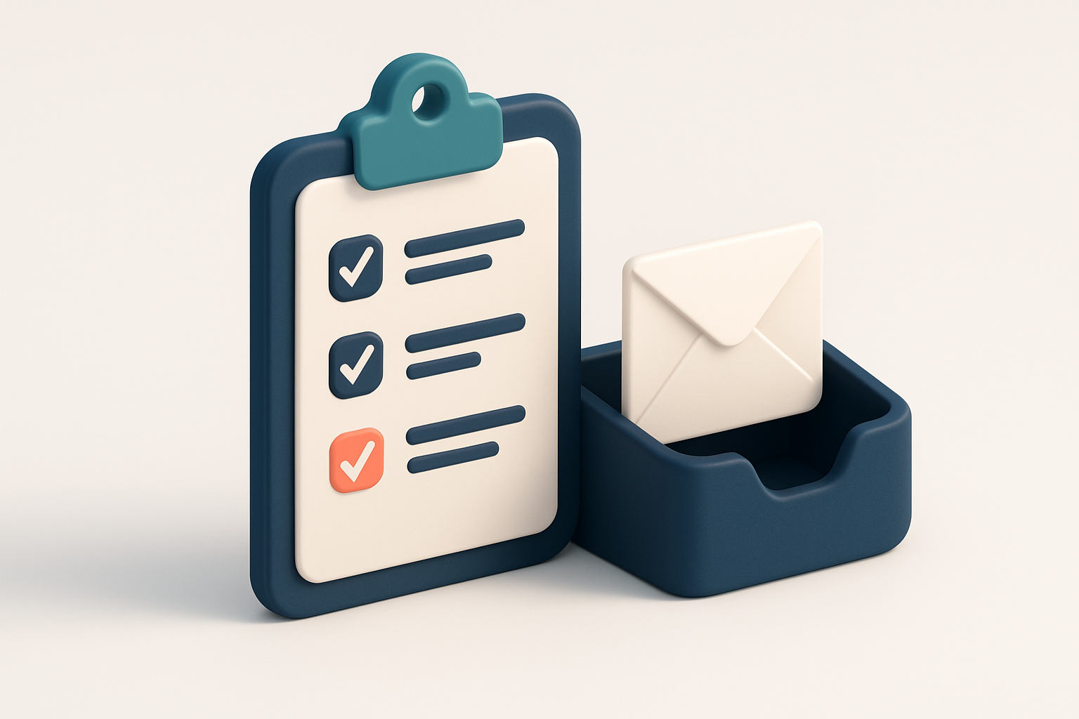 In-body 1: an isometric scene of a digital clipboard checklist with items like 'remove invalid addresses' and 'avoid role accounts', positioned next to an inbox