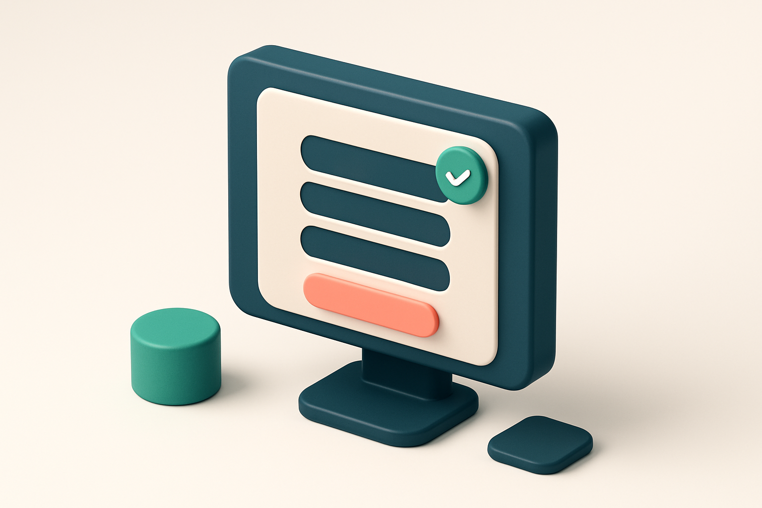 In-body 1: An isometric signup form on a computer monitor with a verification badge, depicting integration into user processes.
