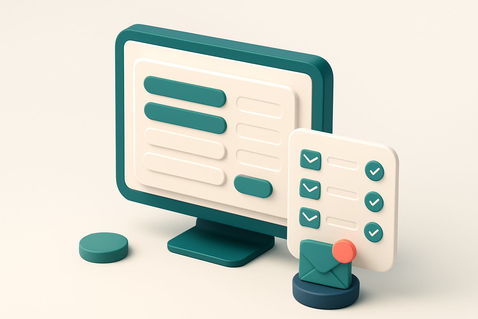 In-body 1: An isometric scene showing a computer screen with lead capture forms and verified email lists visibly being populated.