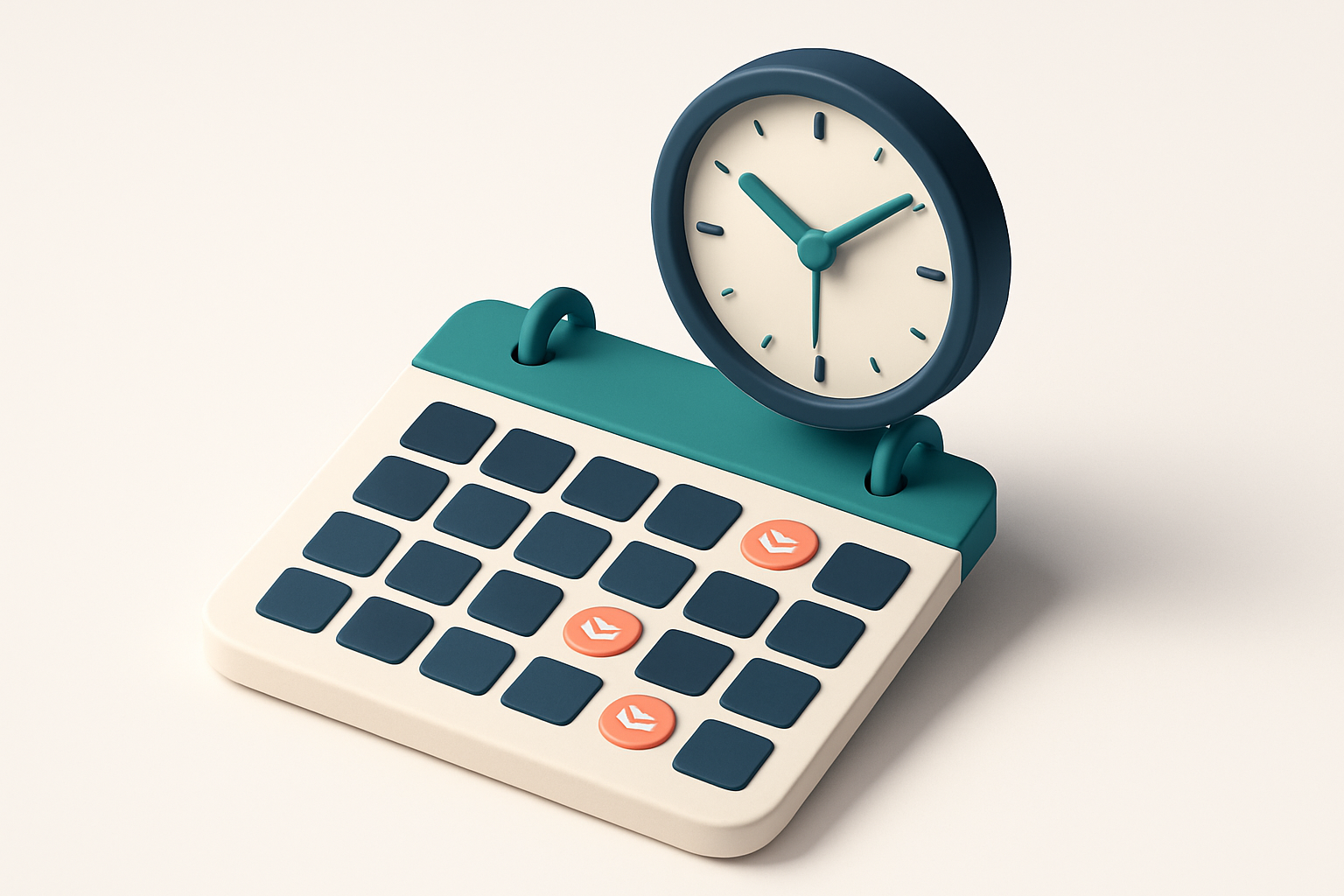 In-body 1: a calendar with marked send dates and a clock hovering above, illustrating optimal send times and strategies.