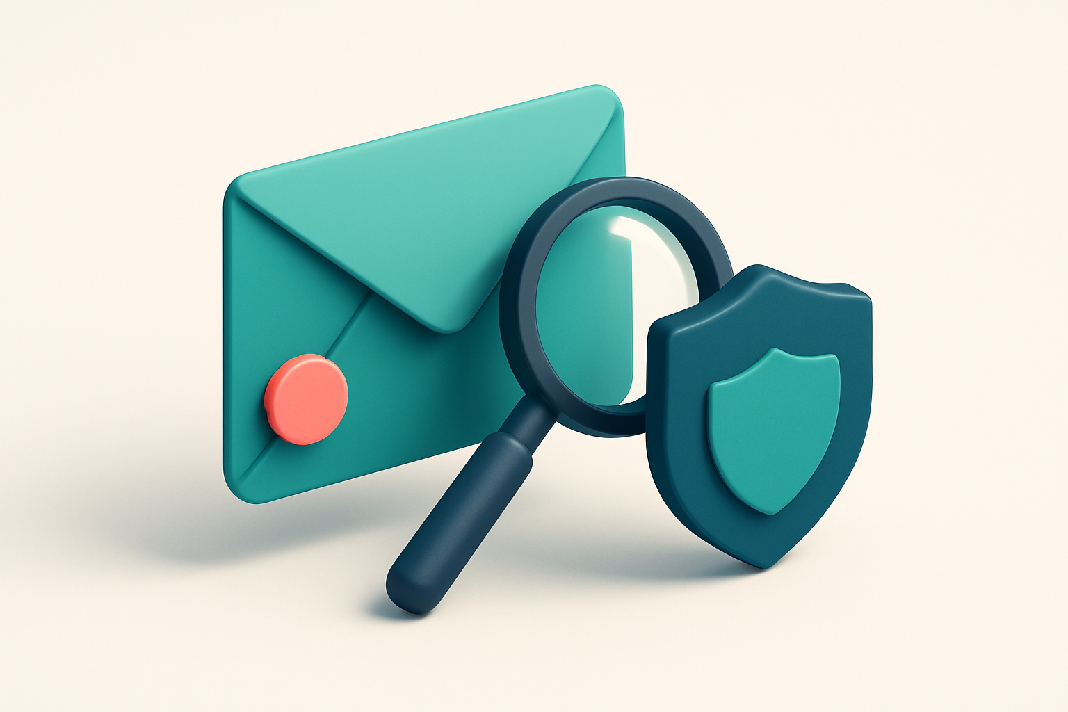 In-body 1: an isometric illustration of an incoming email being scanned by a magnifying glass over a shield labeled 'SMTP Check'.