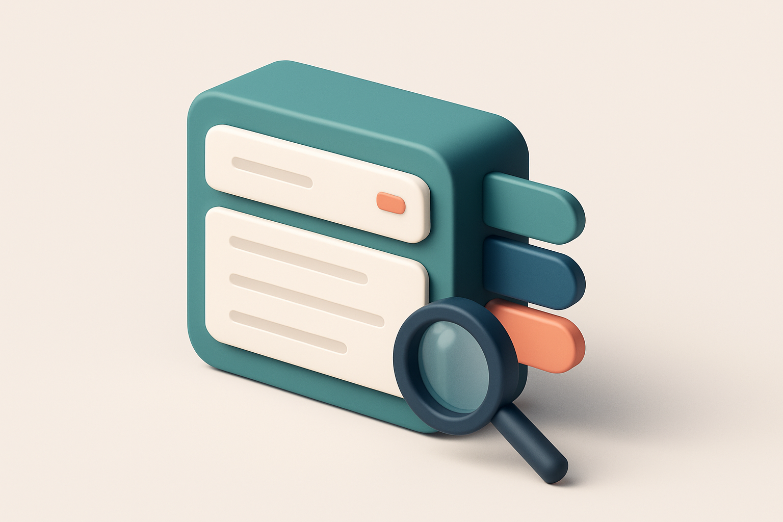 In-body 1: an isometric view of an email inbox with segmented email folders labeled by color-coded categories such as 'promotions', 'updates', and 'personalized
