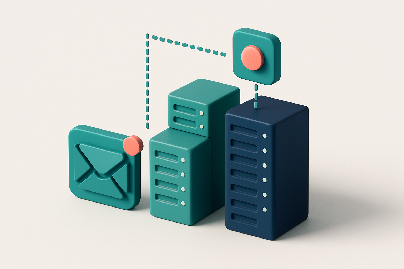 In-body 1: An isometric server room scene with email servers connected, illustrating SMTP and MX record checks.