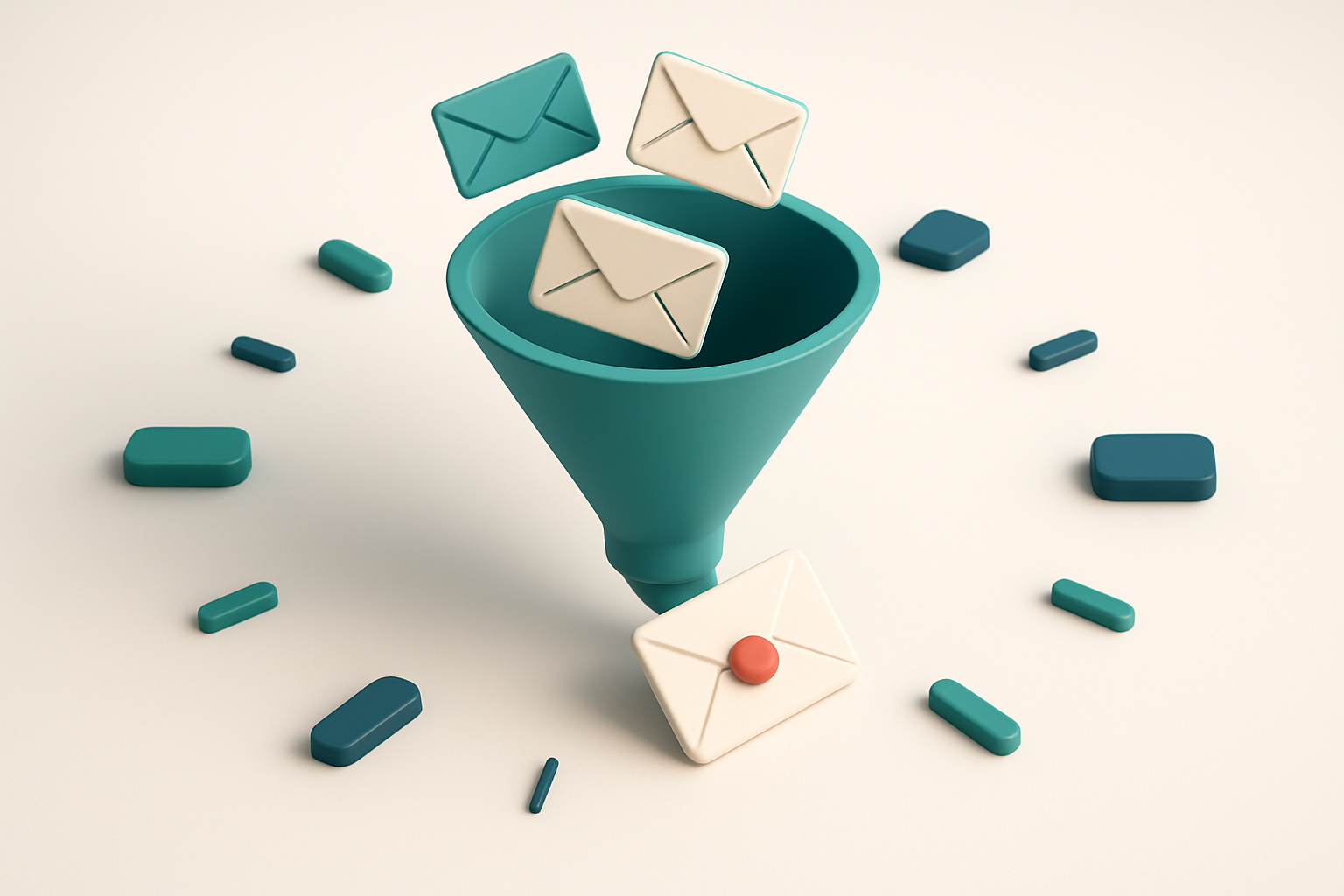 In-body 1: an isometric scene of an email funnel with time zones marked along the edges, showing emails moving through at different peak times.
