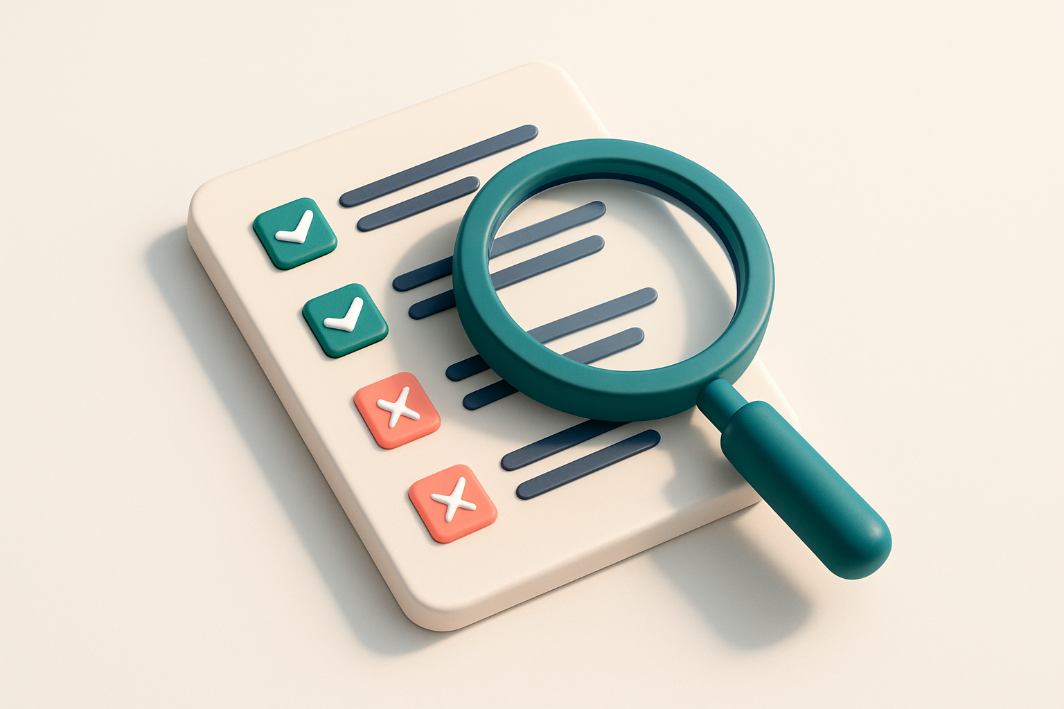 In-body 1: an isometric illustration of a magnifying glass over an email list, with valid addresses highlighted in green and invalid ones in red
