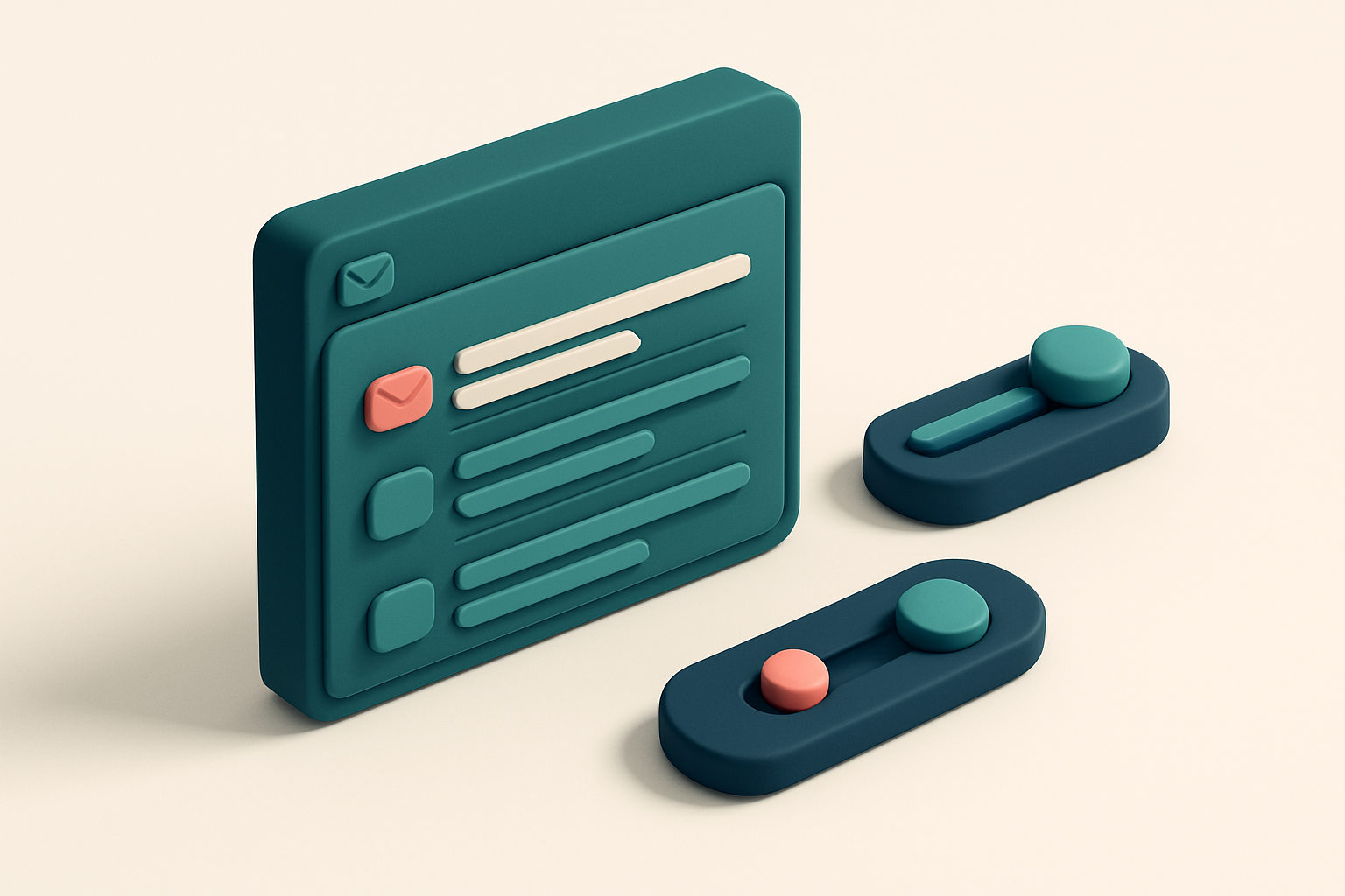 In-body 1: a 3D isometric email inbox with interactive elements like sliders and toggle buttons, depicting active engagement and feedback loops.