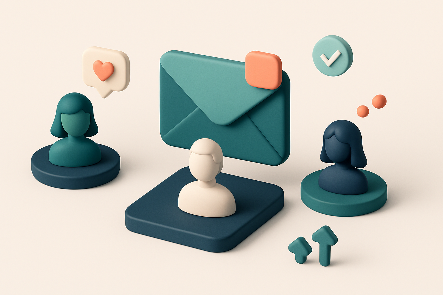 In-body 1: an isometric scene of segmented user groups receiving personalized emails, with visual indicators of high engagement