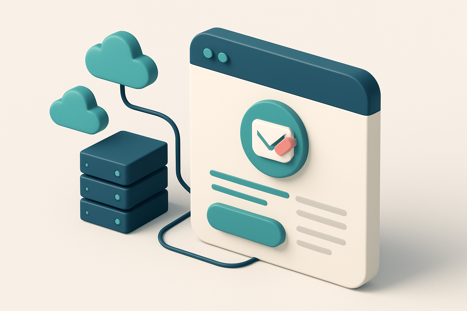 In-body 1: an isometric dashboard showing an email verification API in action with servers, clouds representing integration networks.