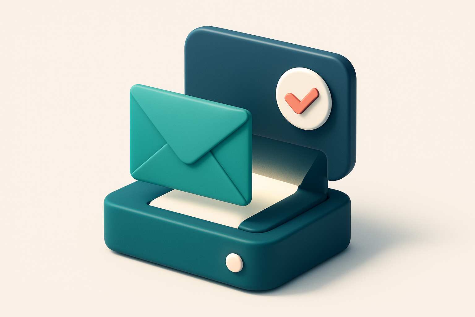 In-body 1: an email envelope being checked and filtered through a digital scanning device, symbolizing verification and reputation protection.