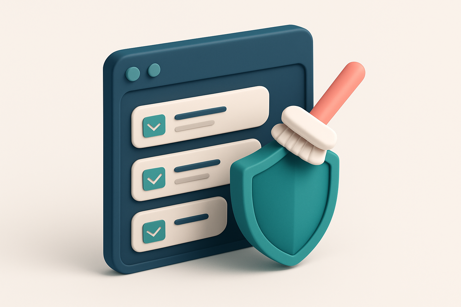 In-body 1: an isometric illustration showing an email inbox with a shield symbol, conveying protection through scrubbing.