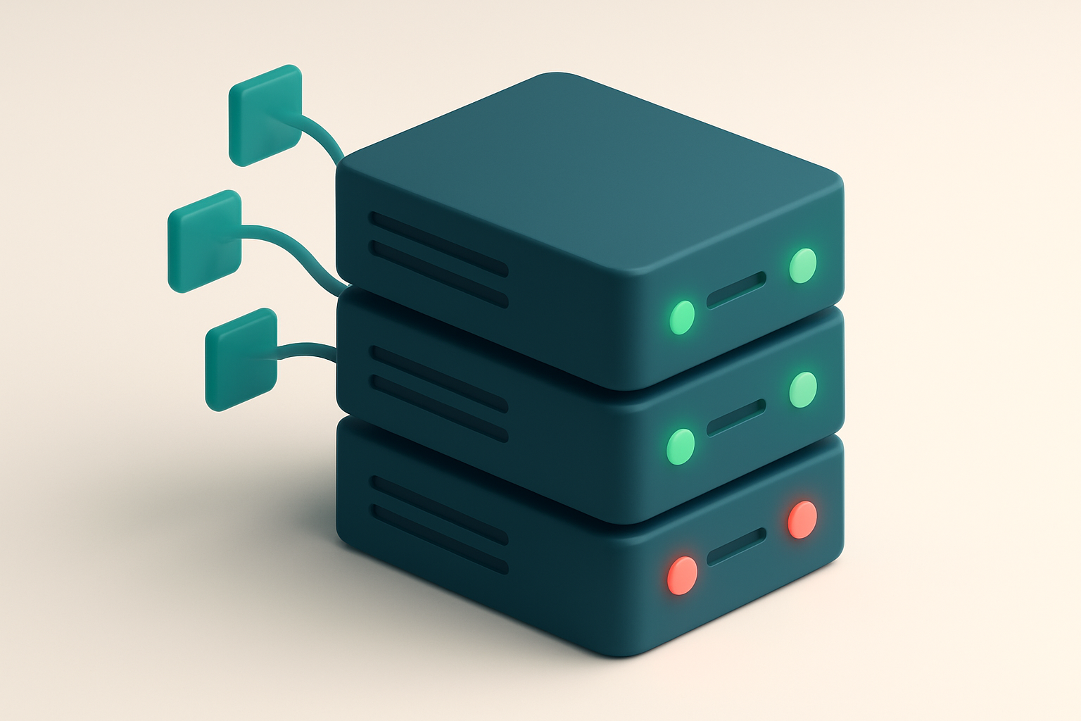 an isometric email server rack with glowing green 'valid' lights and red 'invalid' lights, each server labeled with doma