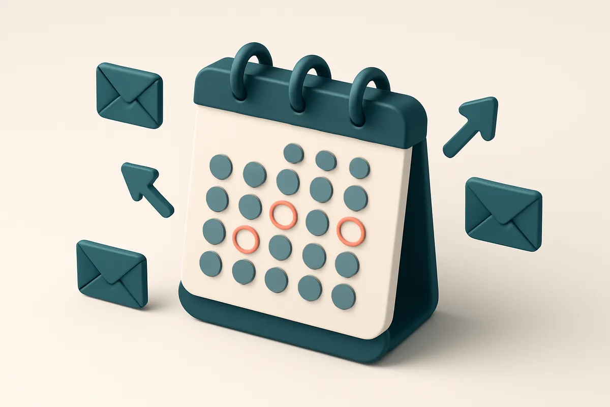 Hero: an isometric illustration of a digital calendar for January with circled dates, surrounded by email icons and arro