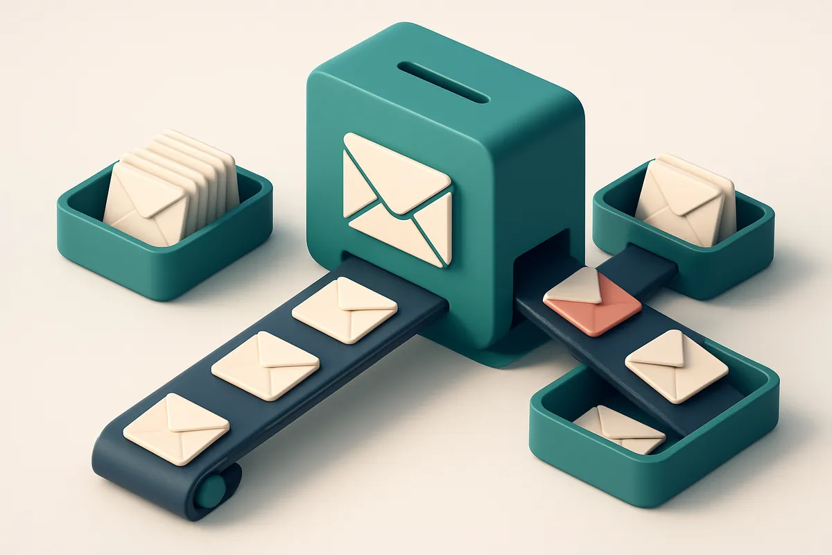 Hero: an isometric graphic of a large email inbox with envelopes labeled as 'valid', 'invalid', 'catch-all', being sorte