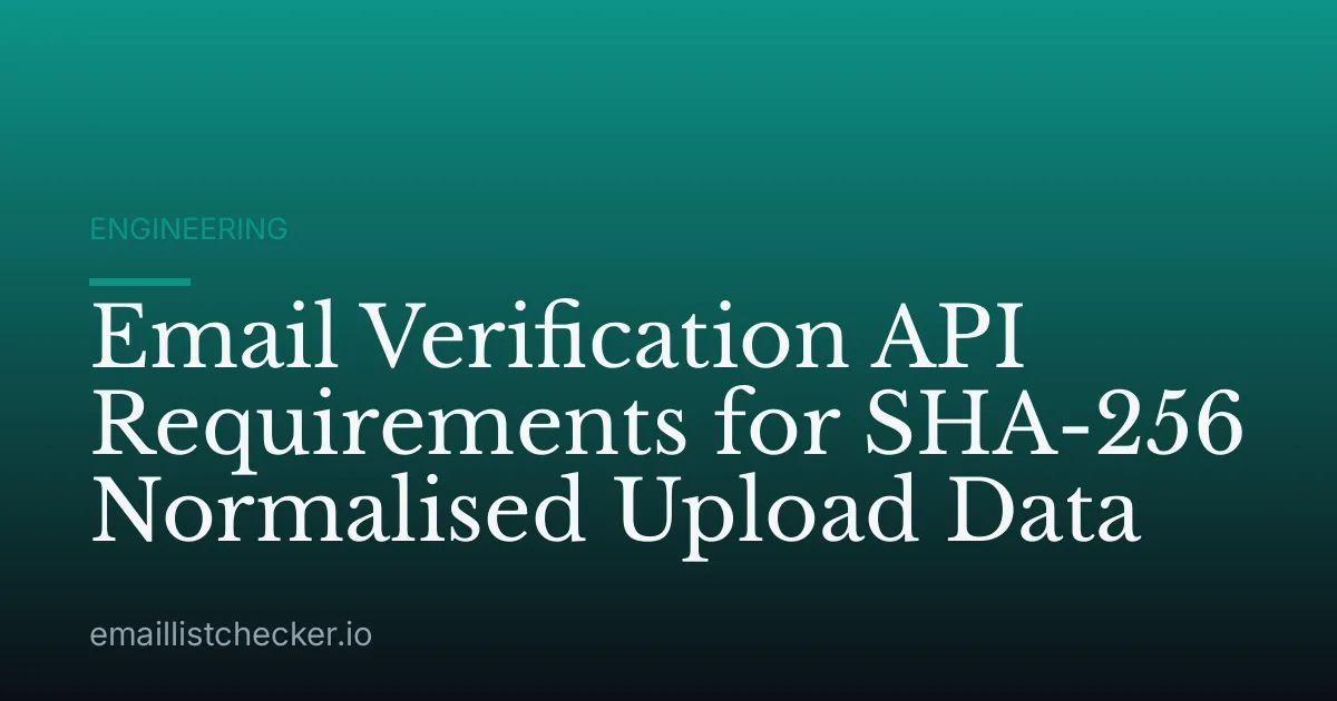 Email Verification API Requirements for SHA-256 Normalised Upload Data