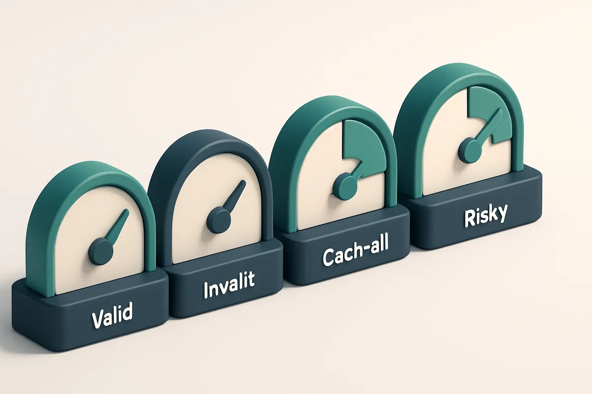 a row of four gauges labeled Valid, Invalid, Catch-all, Risky