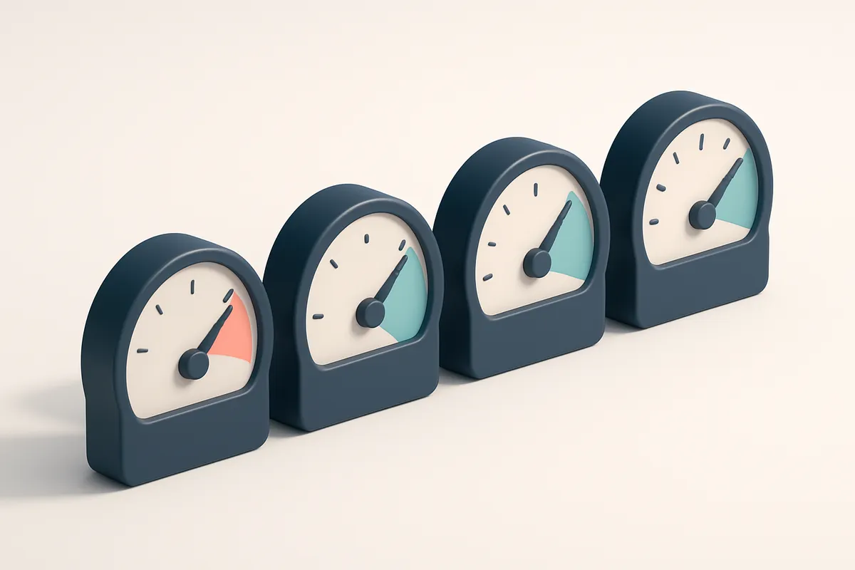 a row of four gauges, each representing bounce rate, deliverability, sender reputation, and engagement