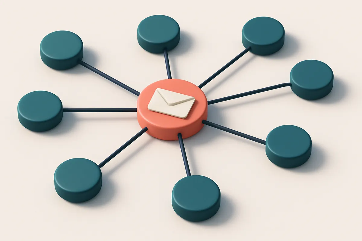 Hero: a network of small circular nodes connected by lines, each node representing an email address