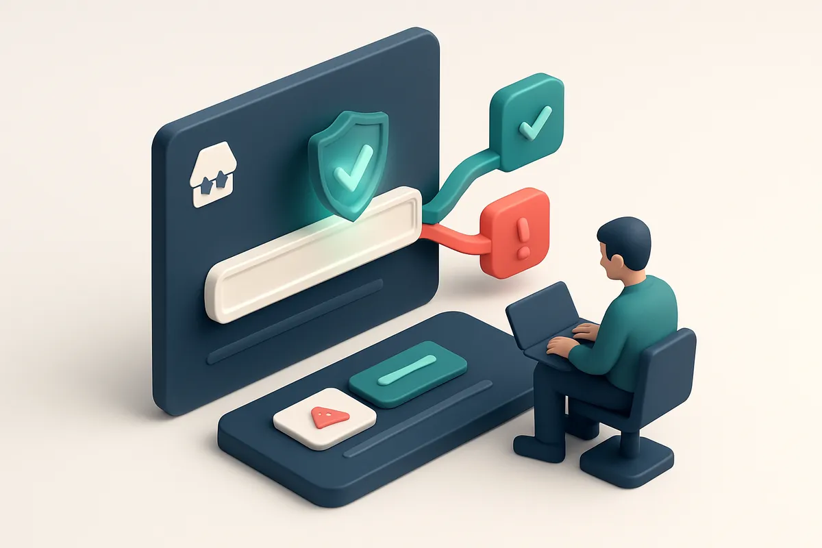 Hero: an isometric BigCommerce storefront with a user typing an email into a sign-up form; the email is scanned by a glo