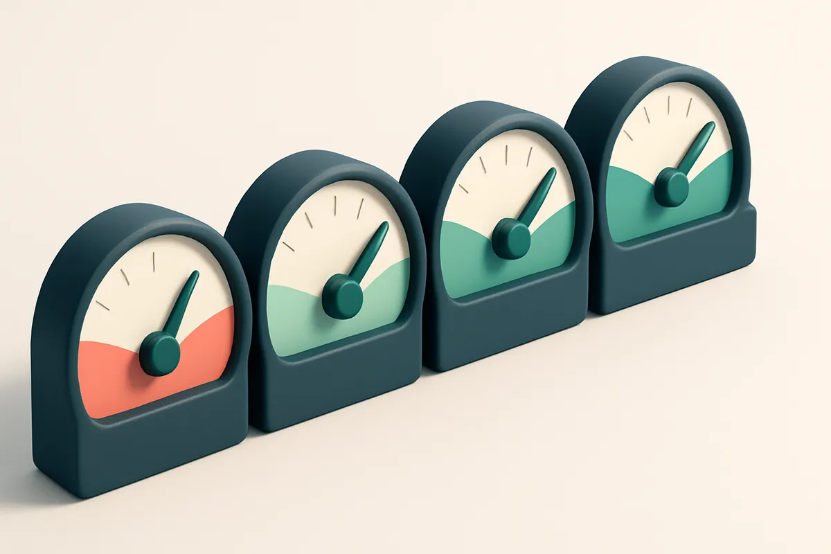 a row of four gauges showing sender reputation, bounce rate, inbox placement, and deliverability