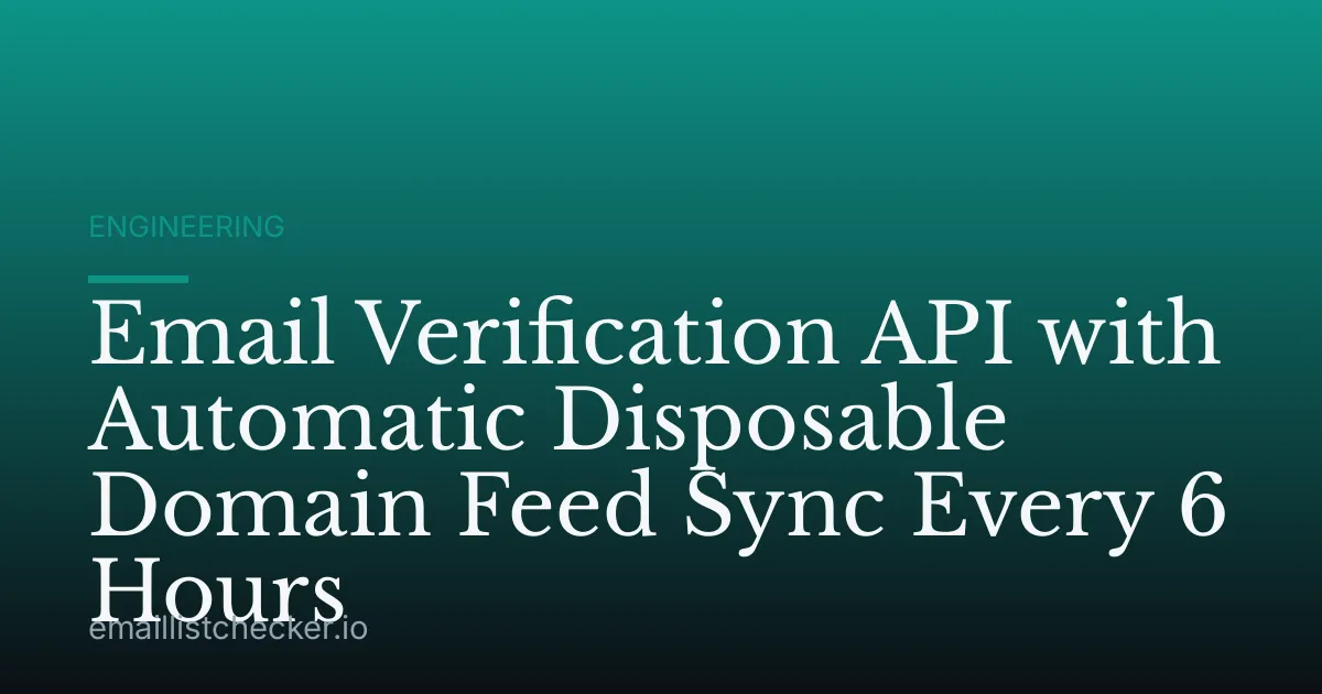 Email Verification API with Automatic Disposable Domain Feed Sync Every 6 Hours