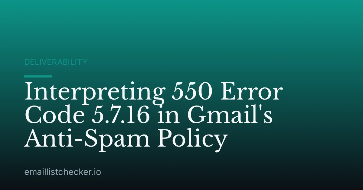 Interpreting 550 Error Code 5.7.16 in Gmail's Anti-Spam Policy