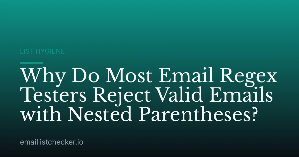 Why Do Most Email Regex Testers Reject Valid Emails with Nested Parentheses?