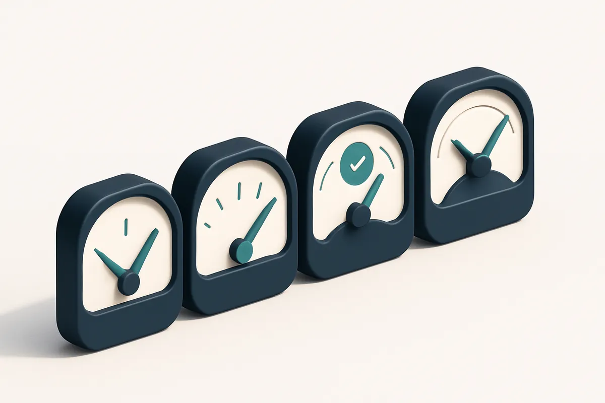 a row of four gauges showing validation levels
