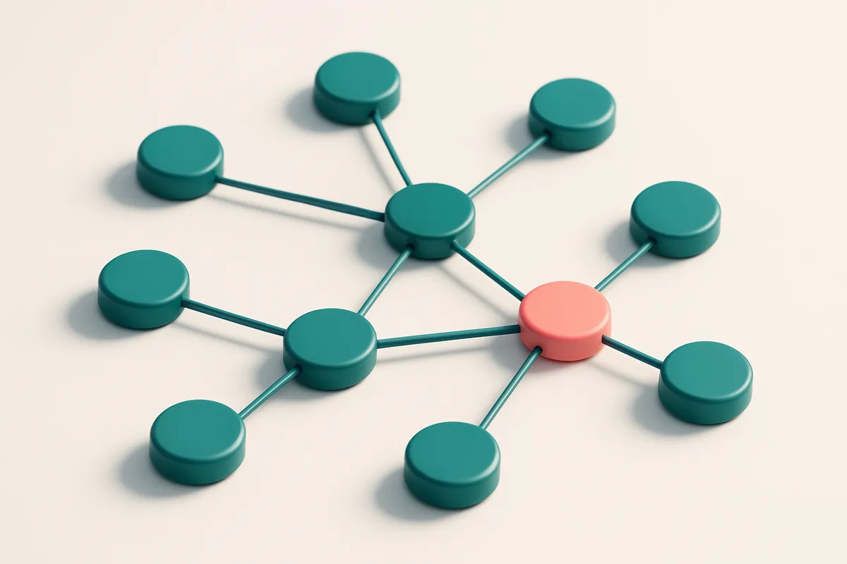 a network of small circular nodes connected by lines, each node labeled with an email address including a plus-tag