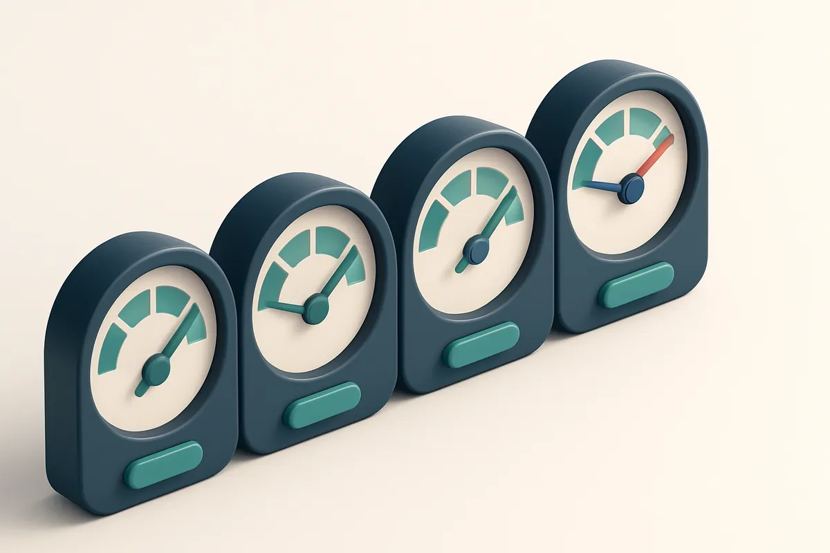 a row of four gauges, each labeled for SPF, DKIM, DMARC, and Header Integrity