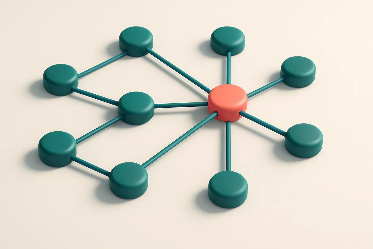 a network of small circular nodes connected by lines, each with a small IPv6 label