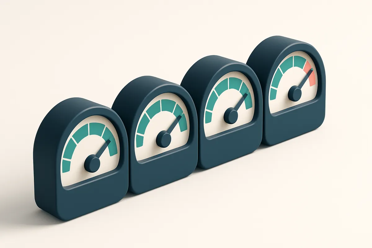 a row of four gauges showing connection load
