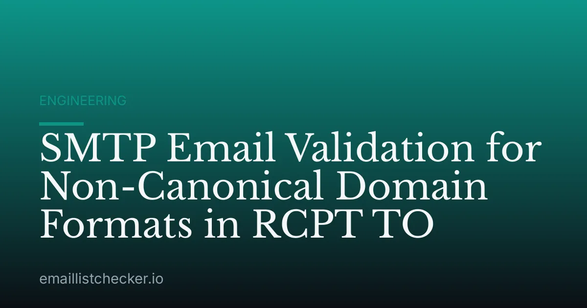 SMTP Email Validation for Non-Canonical Domain Formats in RCPT TO