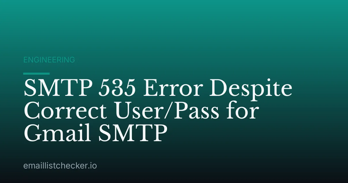 SMTP 535 Error Despite Correct User/Pass for Gmail SMTP