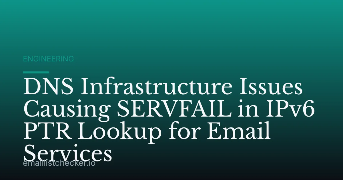 DNS Infrastructure Issues Causing SERVFAIL in IPv6 PTR Lookup for Email Services