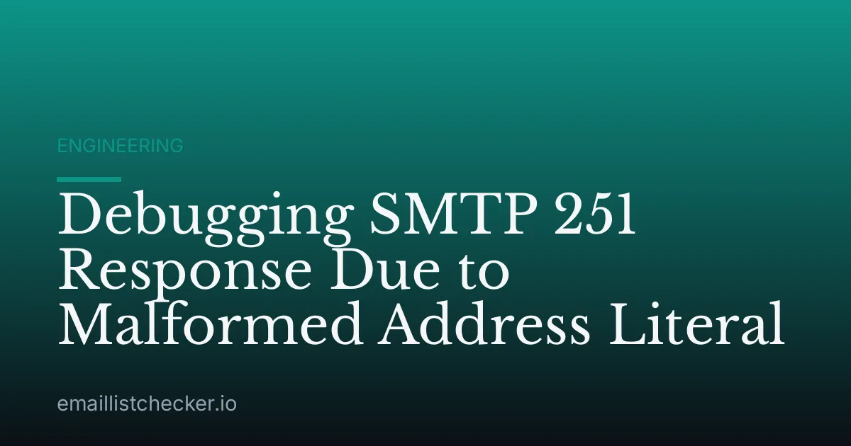 Debugging SMTP 251 Response Due to Malformed Address Literal