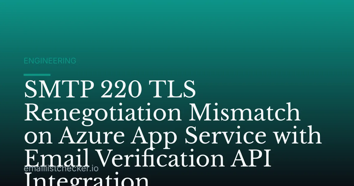 SMTP 220 TLS Renegotiation Mismatch on Azure App Service with Email Verification API Integration