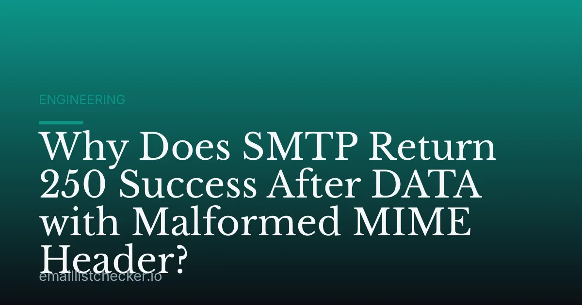 Why Does SMTP Return 250 Success After DATA with Malformed MIME Header?