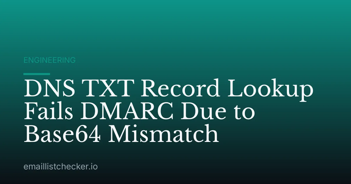 DNS TXT Record Lookup Fails DMARC Due to Base64 Mismatch
