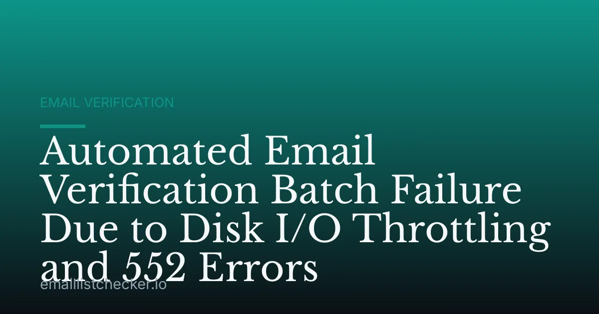 Automated Email Verification Batch Failure Due to Disk I/O Throttling and 552 Errors
