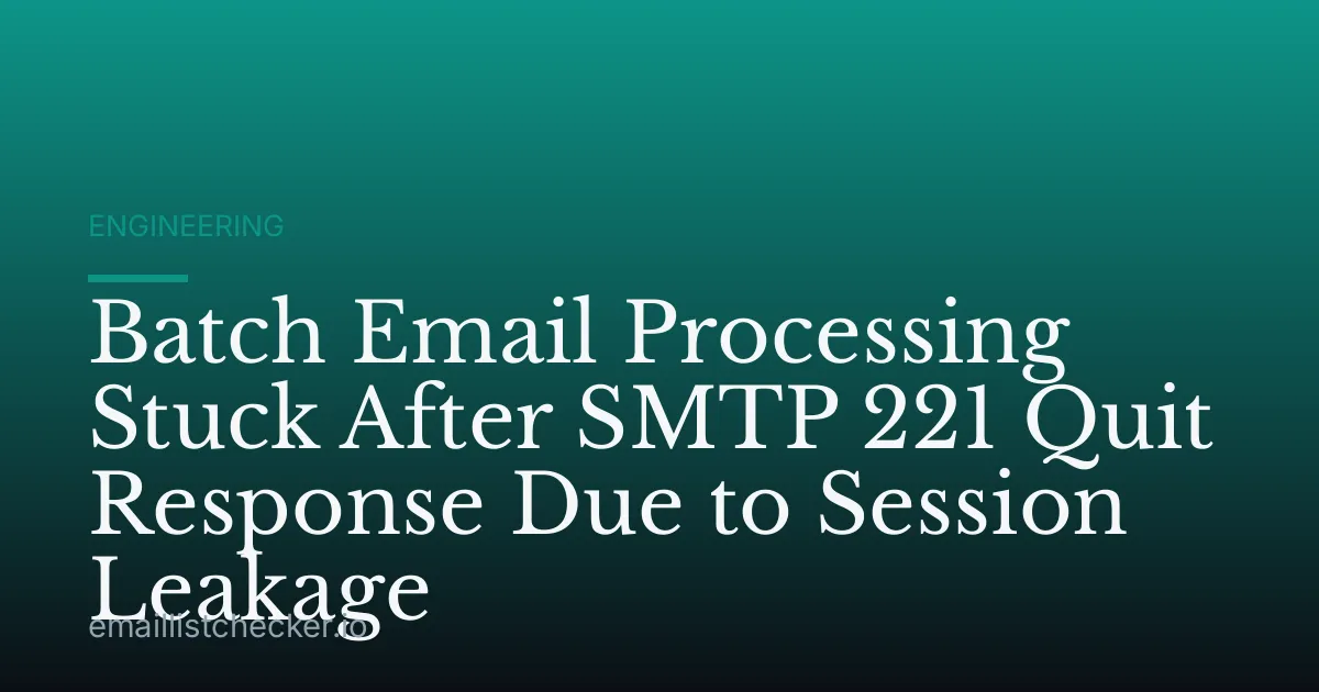 Batch Email Processing Stuck After SMTP 221 Quit Response Due to Session Leakage