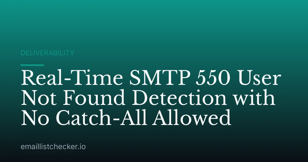Real-Time SMTP 550 User Not Found Detection with No Catch-All Allowed