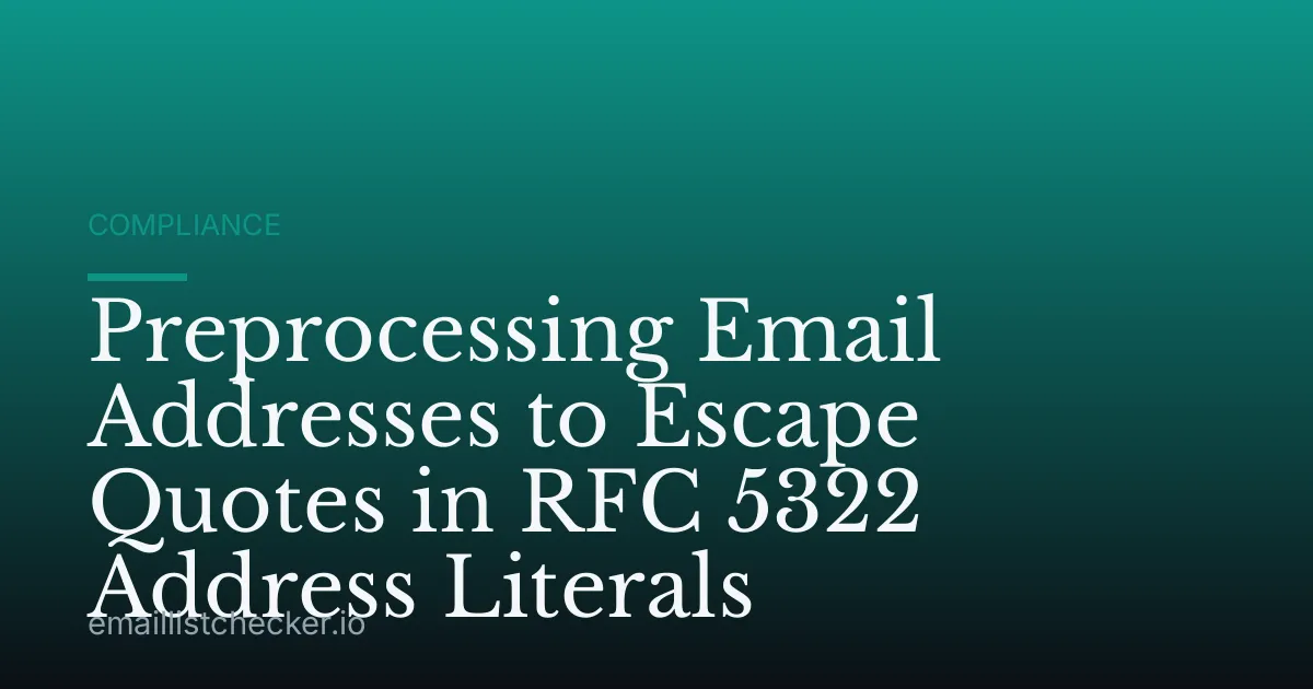 Preprocessing Email Addresses to Escape Quotes in RFC 5322 Address Literals