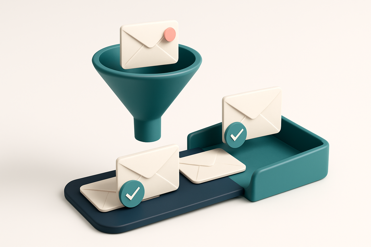 Hero: An isometric illustration of an email inbox with automated verification checkmarks being placed on emails as they