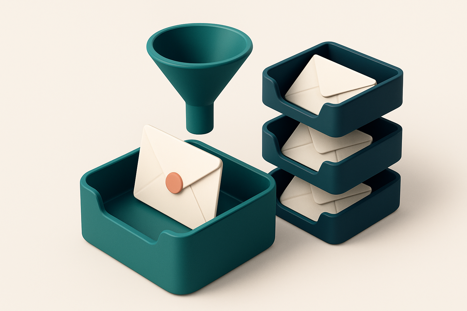 Hero: an isometric email inbox with envelopes being sorted into separate trays labeled valid, invalid, and catch-all, a