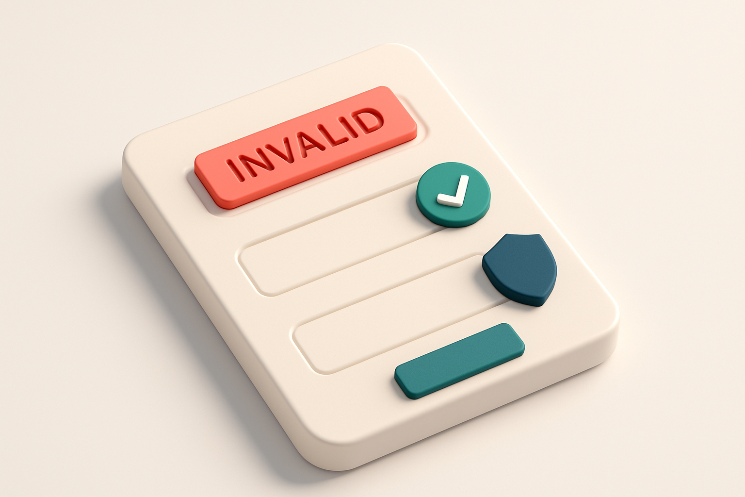 An isometric email signup form with a red 'invalid' stamp over a fake email, a green checkmark on a valid one, and a sma