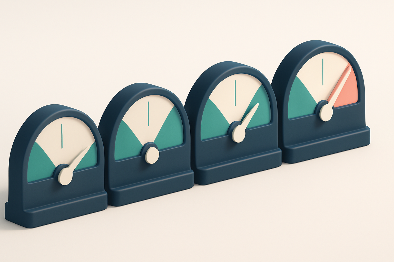 a row of four gauges showing low to high bounce rate levels