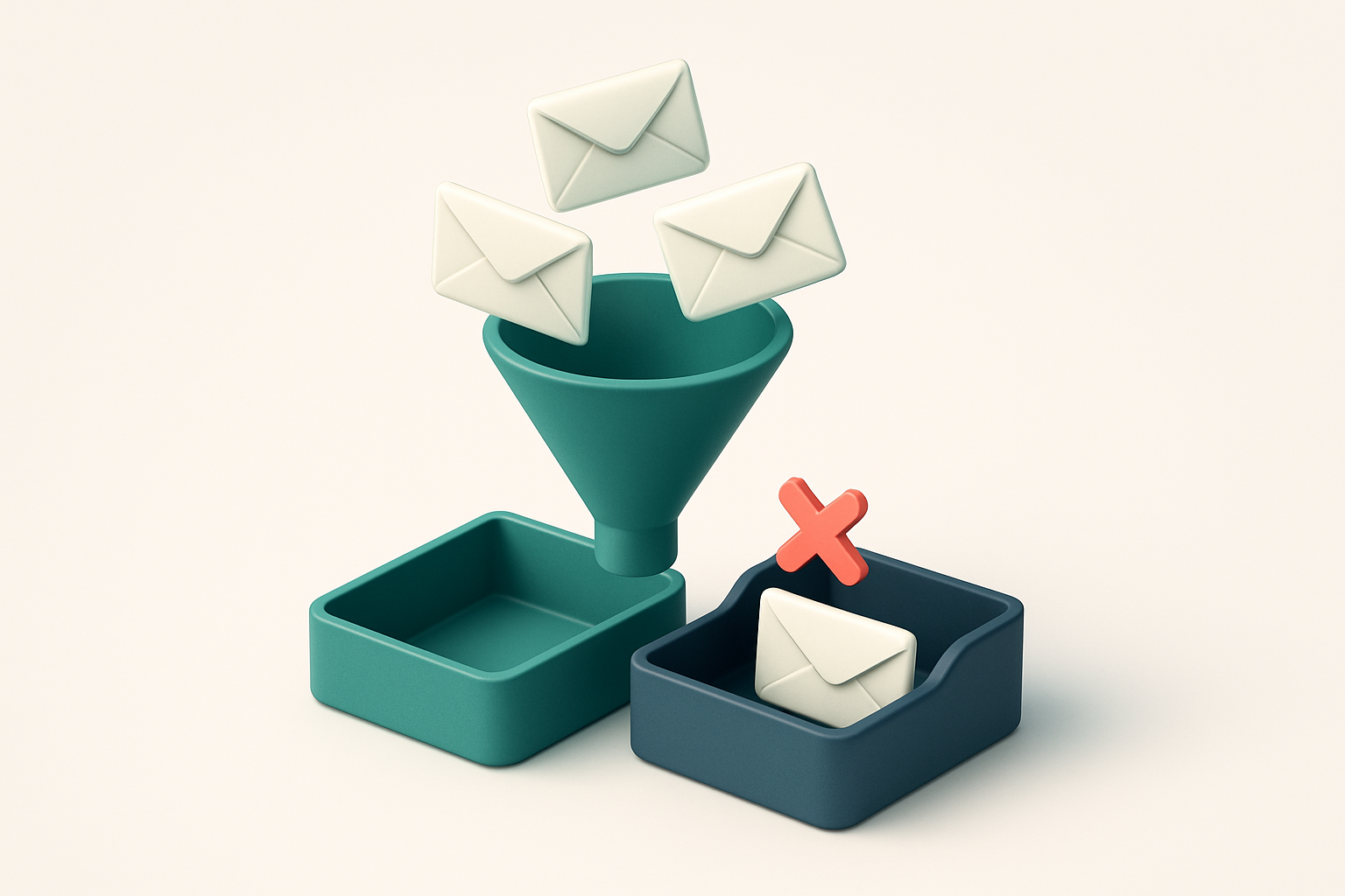 An isometric illustration of a recruitment funnel with envelopes labeled 'jane@company.com', 'jane.smith@company.com', a