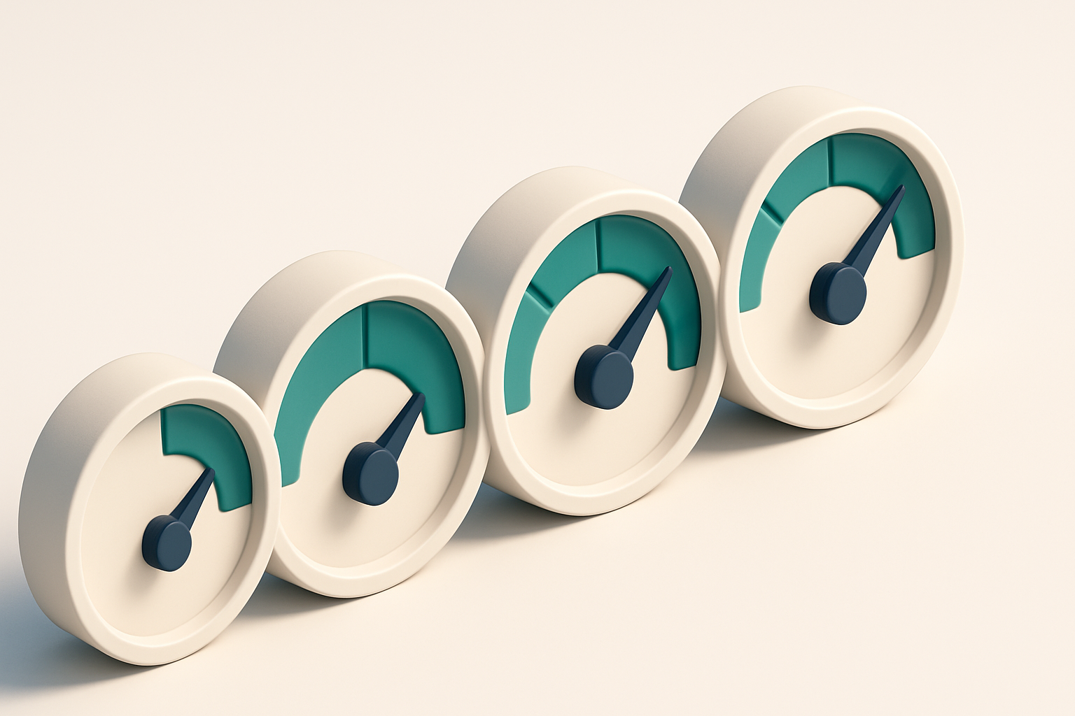 a row of four gauges, each with a different level of fill