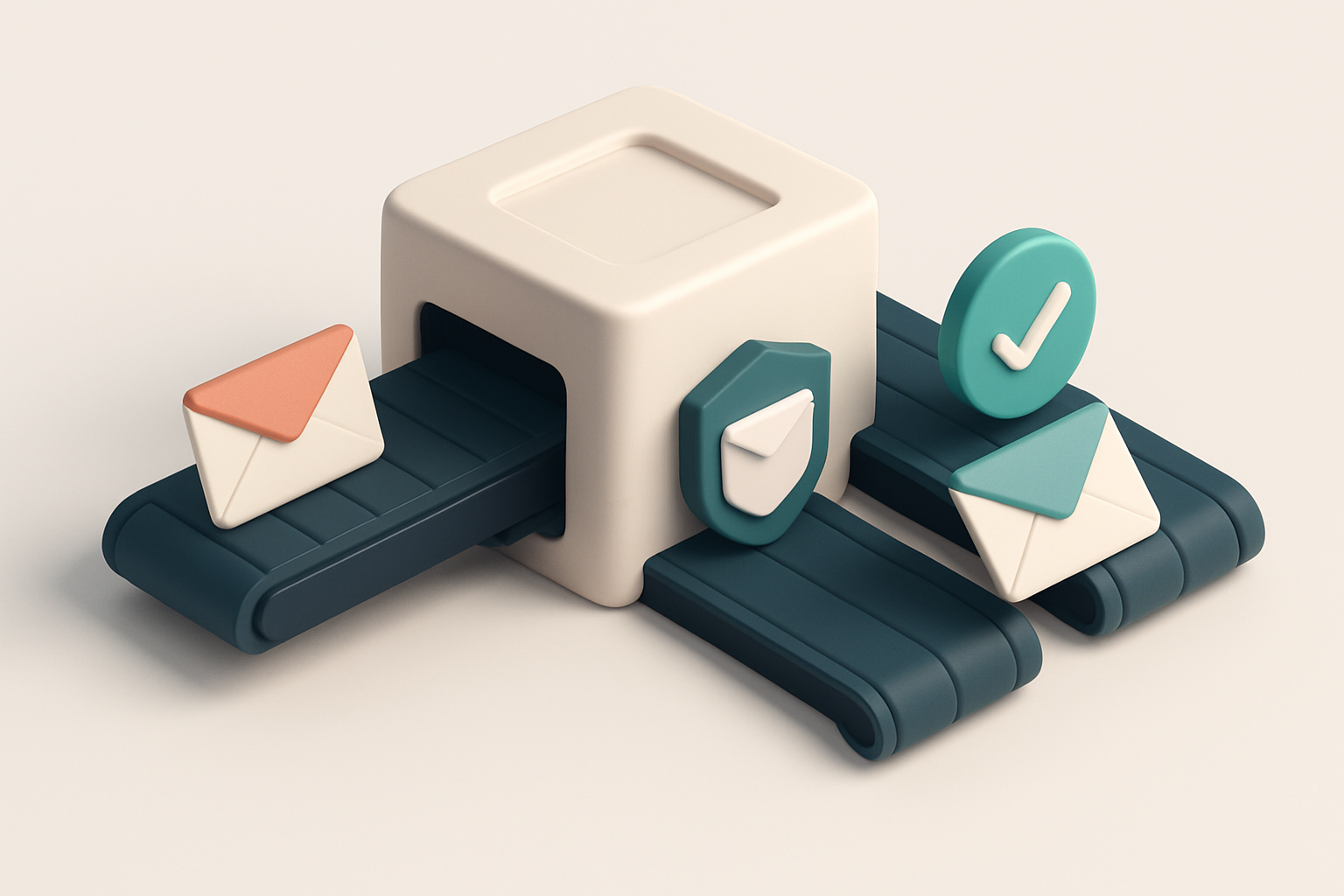 Hero: an isometric email inbox with envelopes labeled 'invalid', 'catch-all', and 'valid' being sorted onto separate con